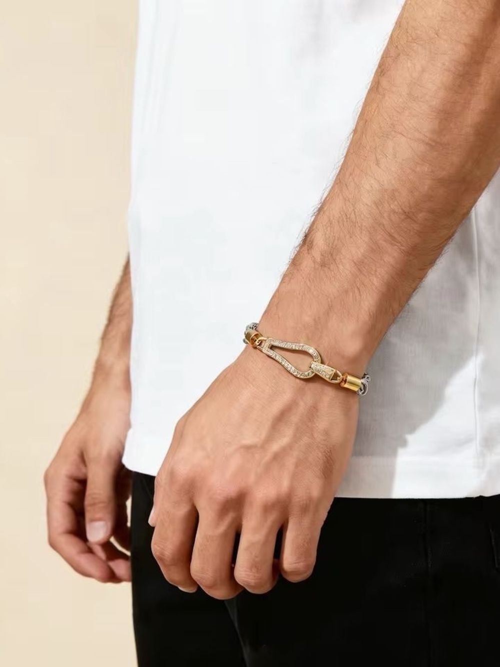 Unisex Gold and Silver Crystal Link Bracelet - Picture 4 of 4